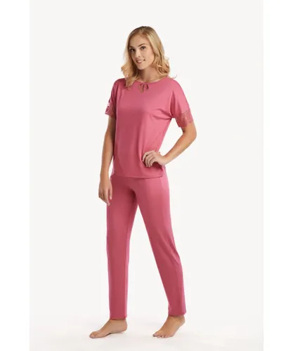 Lisca Womens 'Juliette' Pyjama Short Lace Sleeve Top and Bottoms Set - Rose