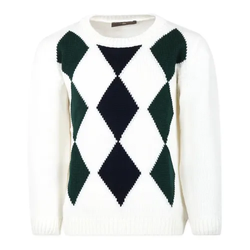 Little Bear , White Wool Sweater with Diamond Pattern ,Multicolor male, Sizes: