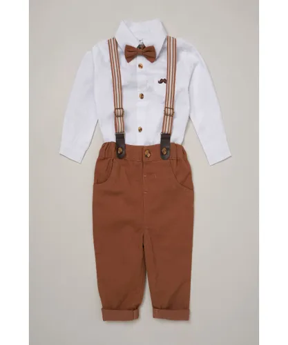 Little Gent Baby Boy Brown Mock Shirt & Braces Cotton 3-Piece Gift Set