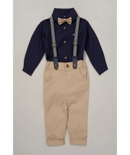 Little Gent Baby Boy Navy Mock Shirt & Braces Cotton 3-Piece Gift Set