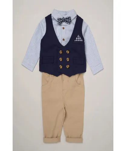 Little Gent Baby Boy Navy Mock Waistcoat & Braces Cotton 3-Piece Gift Set