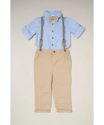 Little Gent Boys Bowtie Shirt and Loop Brace Trousers Outfit Set - Blue