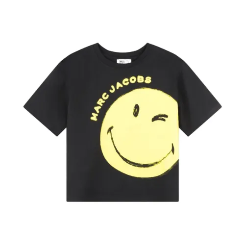 Little Marc Jacobs , Smiley Face Print T-shirts and Polos ,Black male, Sizes: