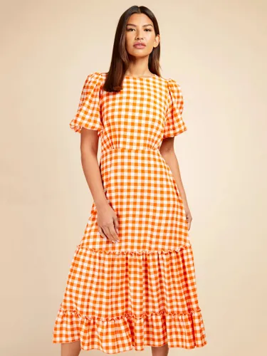 Little Mistress Gingham Midi Dress, Orange - Orange - Female