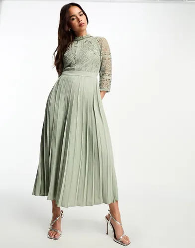 Little Mistress lace detail midaxi dress in sage green