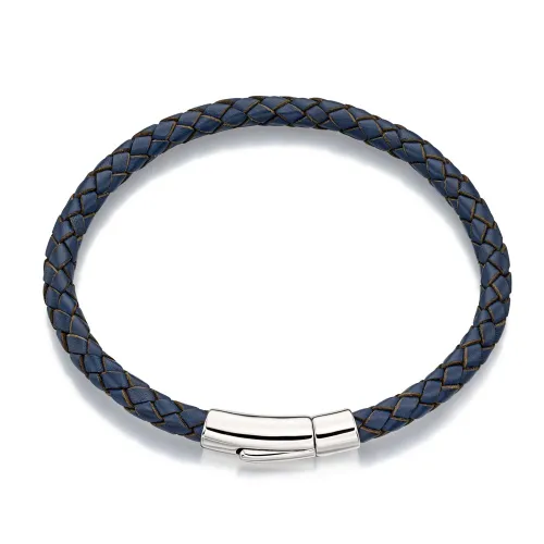 Little Star Navy Leather Reed Men's Bracelet