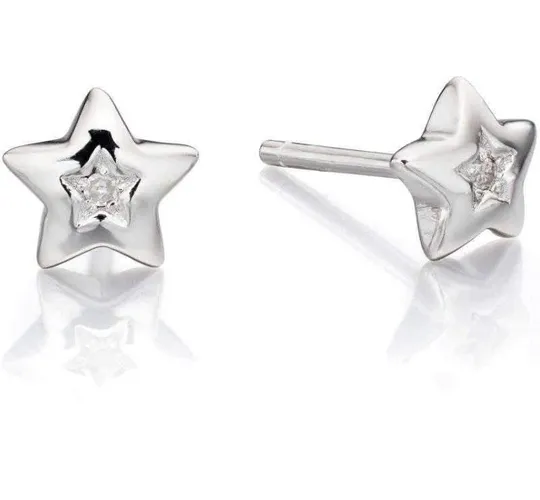 Little Star Noor Sterling Silver Diamond Earrings - Silver