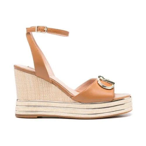 Liu Jo , Beige Leather Wedge Sandals ,Beige female, Sizes: