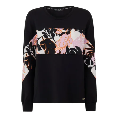 Liu Jo , Black Floral Long Sleeve Sweatshirt ,Multicolor female, Sizes: