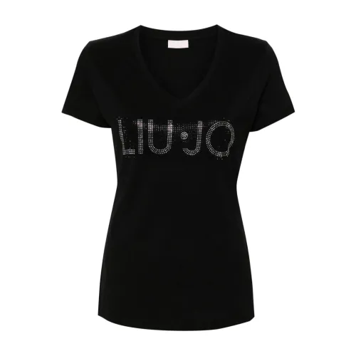 Liu Jo , Black Jersey Logo T-shirts Polos ,Black female, Sizes: