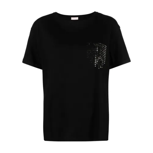 Liu Jo , Black Rhinestone Embellished T-shirts and Polos ,Black female, Sizes: