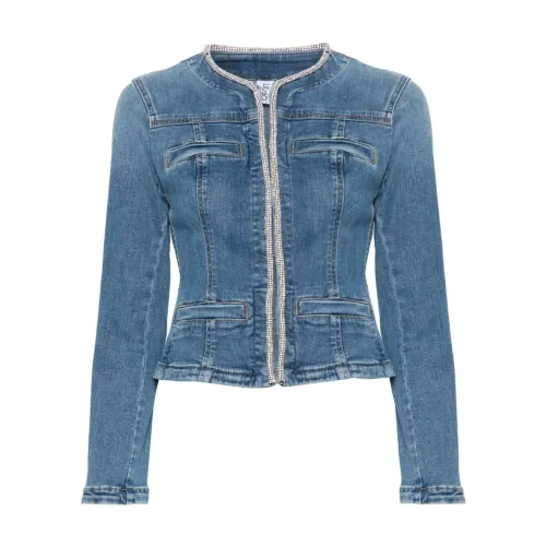 Liu Jo , Blue Denim Crystal Embellished Jacket ,Blue female, Sizes: