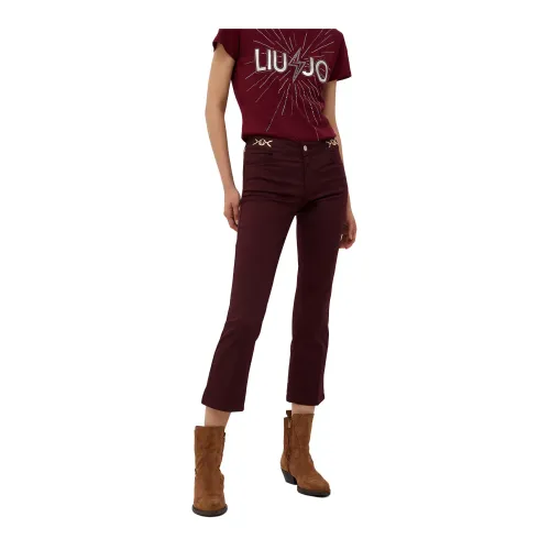 Liu Jo , Bordeaux Cropped Pants with Golden Metal Details ,Red female, Sizes: