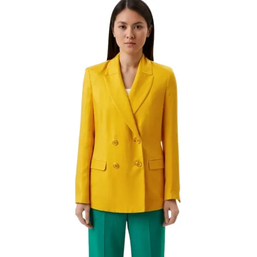 Liu Jo , Double Breasted Linen Blend Blazer ,Yellow female, Sizes: