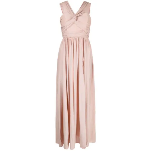 Liu Jo , Elegant Pleated Off-Shoulder Long Dress ,Pink female, Sizes: