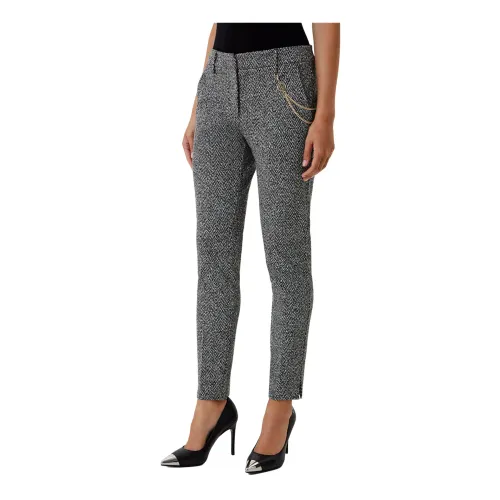 Liu Jo , Elegant Slim-Fit Checked Lurex Pants ,Gray female, Sizes: