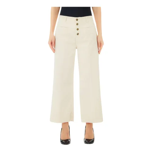Liu Jo , High-Waisted Cropped Trousers ,Beige female, Sizes: