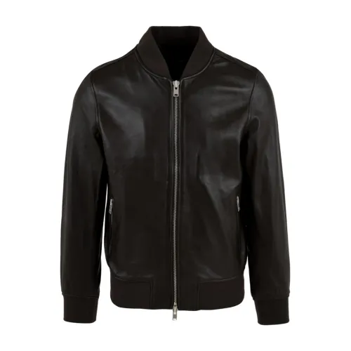 Liu Jo , Lined Leather Collar Zipper Coats ,Brown male, Sizes: