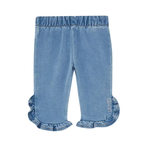 Liu Jo , Long Denim Jeans with Elastic Waist and Ruffles ,Blue female, Sizes: