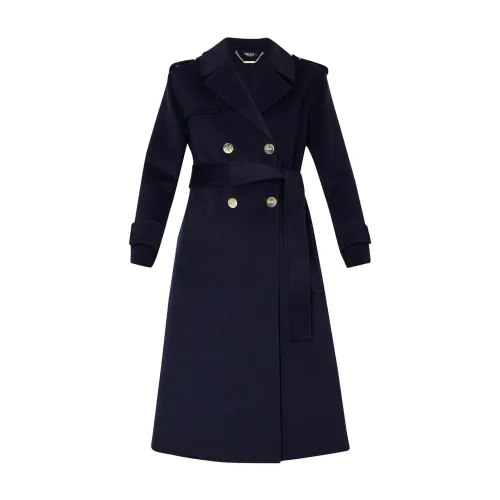 Liu Jo , Navy Blue Wool Coat ,Blue female, Sizes: