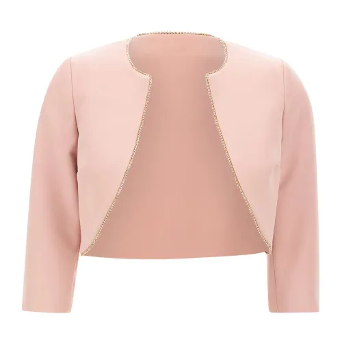 Liu Jo , Pink Crepe Bolero Jacket with Gold Rhinestones ,Pink female, Sizes: