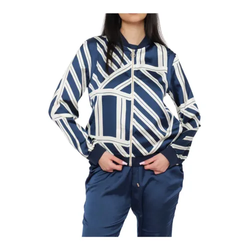 Liu Jo , Satin Zip Sweatshirt with Pattern ,Multicolor female, Sizes: