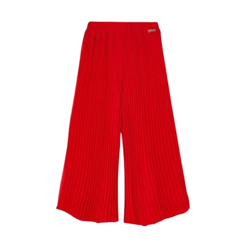 Liu Jo , Solid Pleated Long Pants with Metal Logo Plate ,Red female, Sizes: