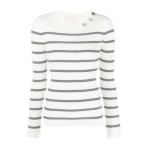 Liu Jo , Striped Appliqué Sweater ,White female, Sizes: