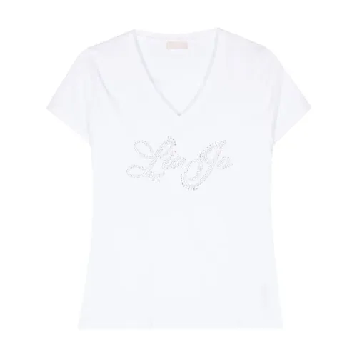 Liu Jo , White Cotton Rhinestone Logo V-Neck ,White female, Sizes: