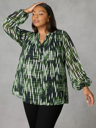 Live Unlimited Curve Blurred Print Pintuck Blouse, Green - Green - Female