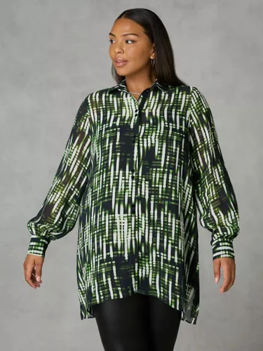 Live Unlimited Curve Blurred Print Ruched Front Blouse, Green - Green - Female