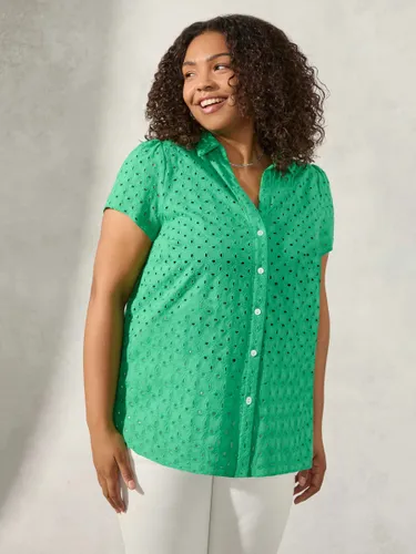 Live Unlimited Curve Broderie Short Sleeve Shirt - Green - Female