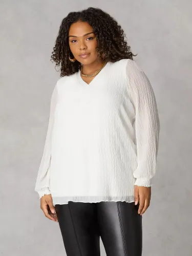 Live Unlimited Curve Crinkle Texture V-Neck Top, White - White - Female