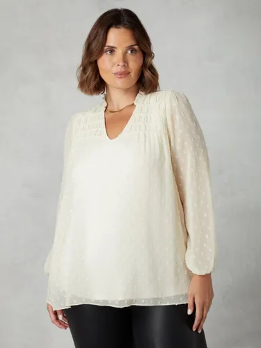 Live Unlimited Curve Dobby Ruched Front Blouse, Ivory - Ivory - Female