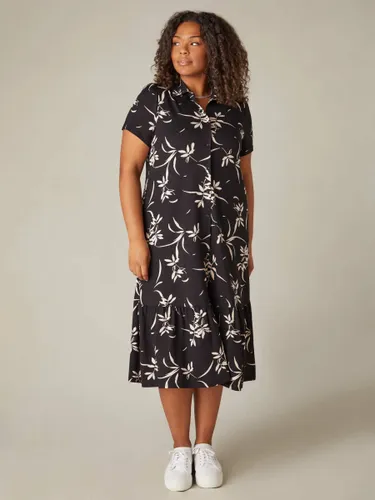 Live Unlimited Curve Floral Jersey Tiered Midaxi Shirt Dress, Black - Black - Female
