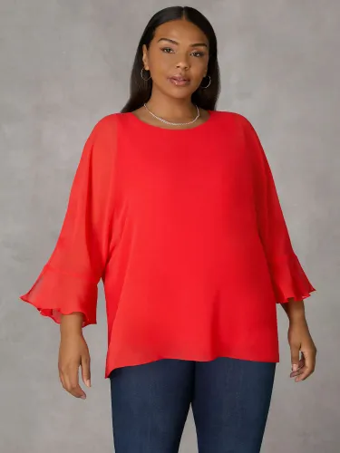 Live Unlimited Curve Flute Sleeve Overlay Top, Red - Red - Female