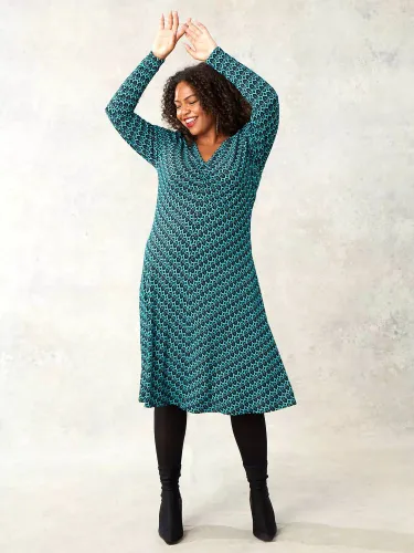 Live Unlimited Curve Geometric Print Jersey Dress, Green/Black - Green/Black - Female