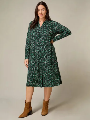 Live Unlimited Curve Petite Spot Print Jersey Relaxed Shirt Dress, Green/Multi - Green/Multi - Female