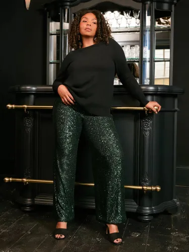 Live Unlimited Curve Sequin Trousers, Green - Green - Female