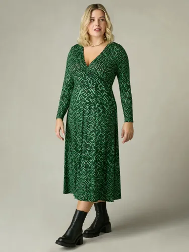 Live Unlimited Curve Spot Print Jersey Wrap Midi Dress, Green - Green - Female