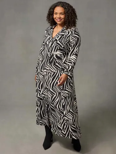 Live Unlimited Curve Stone Linear Print Maxi Shirt Dress, Natural/Black - Natural/Black - Female