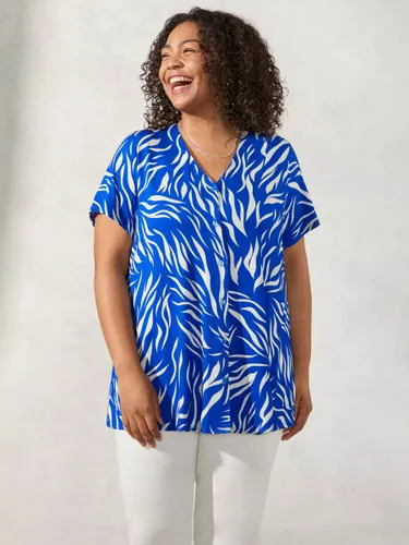 Live Unlimited Curve Zebra Print Button Through Jersey Top, Blue - Blue - Female