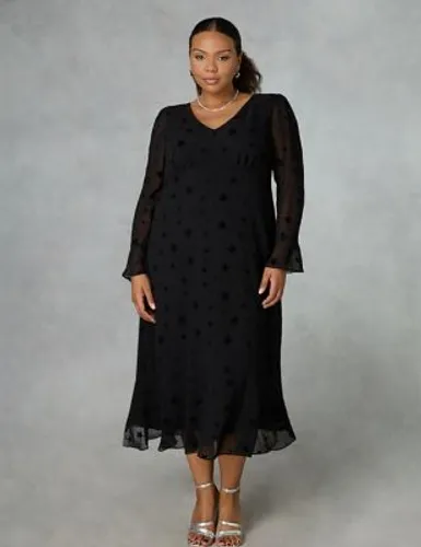Live Unlimited London Womens Chiffon Star Print V-Neck Midaxi Dress - 12 - Black, Black