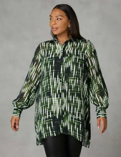 Live Unlimited London Womens Printed Collared Relaxed Shirt - 14 - Green Mix, Green Mix