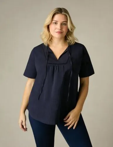 Live Unlimited London Womens Pure Cotton Lace Insert Tunic - 18 - Navy, Navy