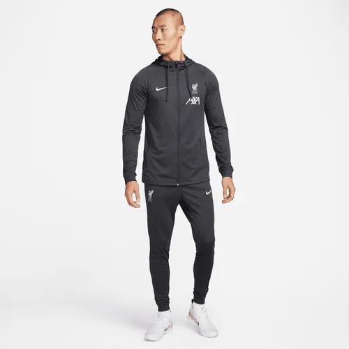 Liverpool F.C. Strike Men's Nike Dri-FIT Football Hooded Knit Tracksuit - Grey - Polyester