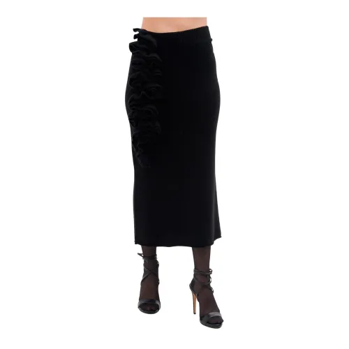 Liviana Conti , Black Ruffle Appliqué Knitted Pencil Skirt ,Black female, Sizes: