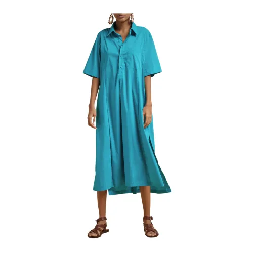 Liviana Conti , Maxi Polo Dress with Side Slits ,Blue female, Sizes: