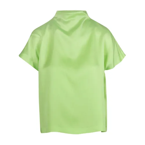 Liviana Conti , Satin Top with High Neck and Short Flap Sleeves ,Green female, Sizes:
