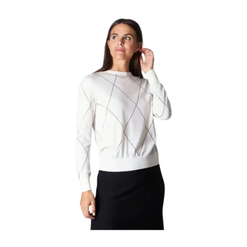 Liviana Conti , White Diamond Pattern Sweater ,White female, Sizes: